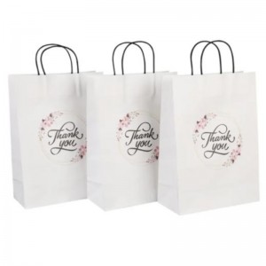 ขายส่งขนาดที่กำหนดเองโลโก้แฟนซีขอบคุณ White Kraft Paper Bag พิเศษวันแต่งงานถุงของขวัญส่วนตัวพร้อมที่จับ